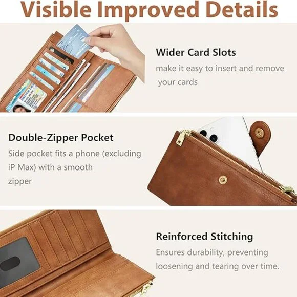 Womens Leather Wallet RFID Blocking Slim Bifold Credit Card Holder - Picture 5 of 6